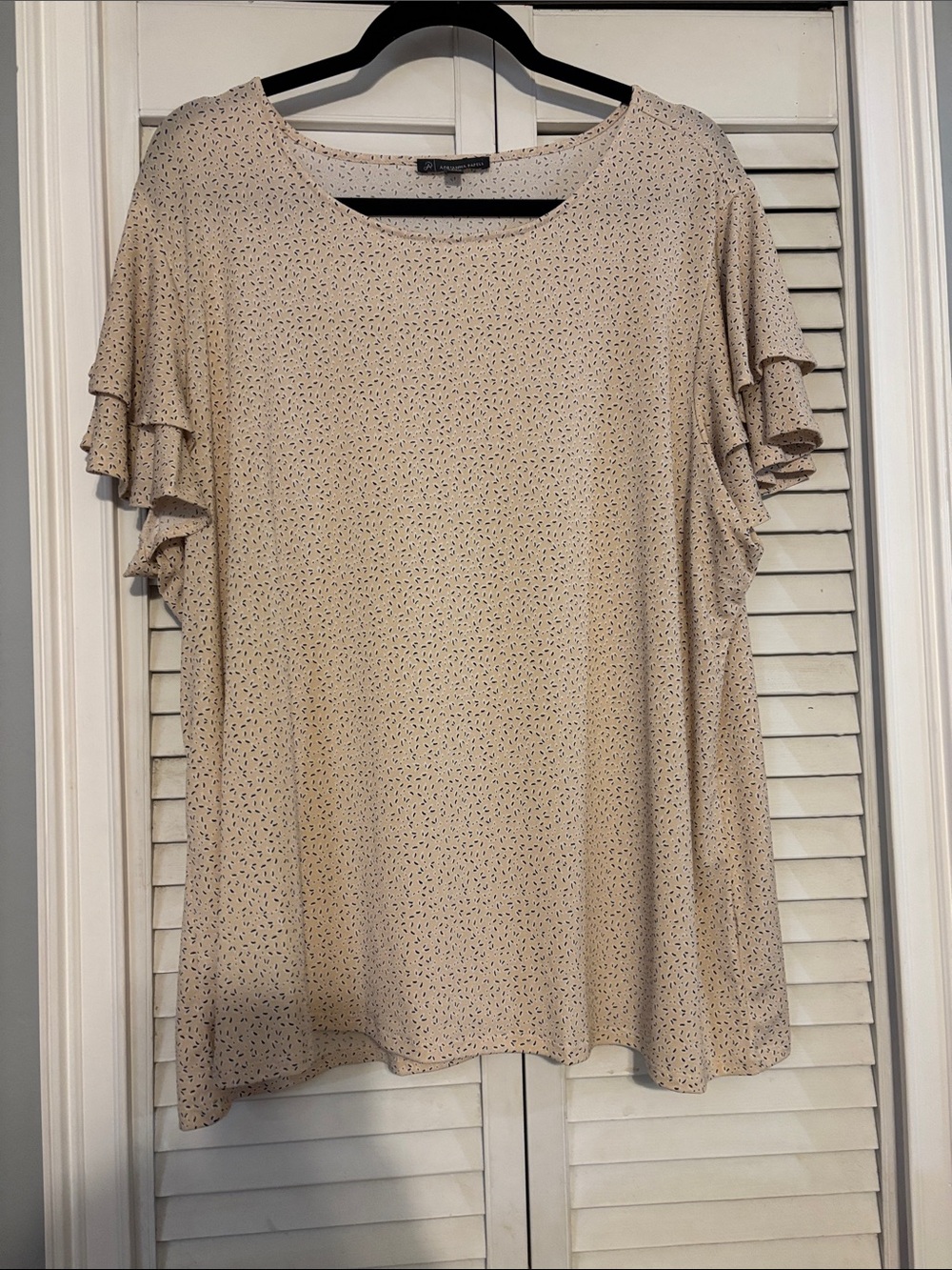 Adrianna Papell Cream Dot Print Ruffle Sleeve Blouse